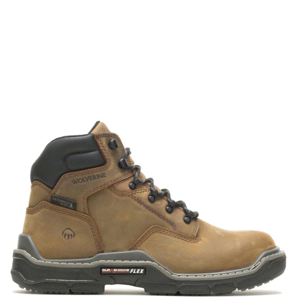 Wolverine Mens Raider DuraShocks Waterproof CarbonMax 6" Brown Boots (NWT)